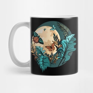 Tropical plants and butterflies with moonlight Mug
